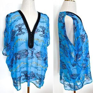 Southwestern Sheer Silk embroidered blouse OS
